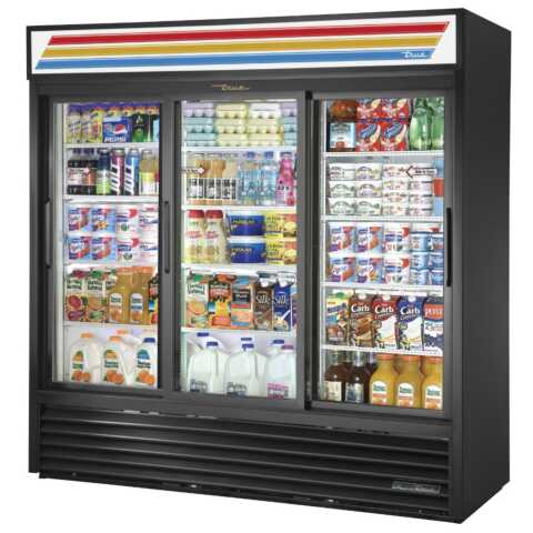 True GDM-69-HC-LD 78" Three Section Glass Sliding Door Refrigerated Merchandiser - 69 Cu. Ft.