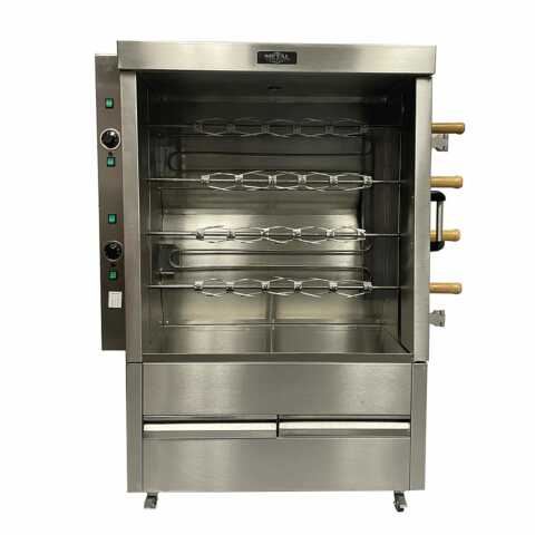 Ampto FRE4VE 46" Stainless Steel 4 Skewers Electric Chicken Rostisserie with Sliding Glass Doors