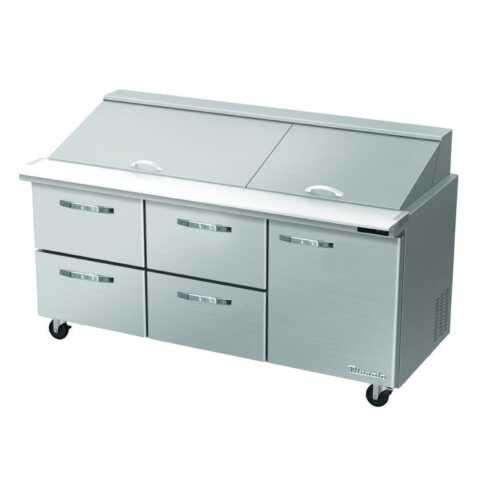 Blue Air BLMT72-D4LM-HC 72" Refrigerated Mega Top Sandwich Prep Table with 4 Left Drawers - 20.2 Cu. Ft.