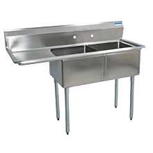 BK Resources BKS-2-24-14-24L (2)24"x24"x14"D Compartment Sink - Left Drainboard Stainless