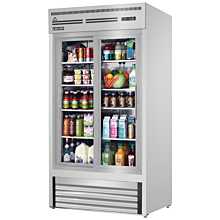 Everest EMGR33-SS 39" Stainless Steel Two Section Sliding Glass Door Bottom Mounted Merchandisers Refrigerator, 33 Cu. Ft.