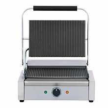 16" Single Commercial Panini / Sandwich Press, Grooved Surface, 13" x 9" Cooking Surface, 120v