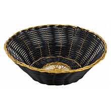 Winco PWBK-8R 8-1/4" Round Black/Gold Polypropylene Woven Basket