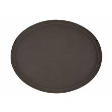 Winco TFG-2622N 27" Brown Oval Fiberglass Non-Skid Serving Tray