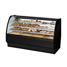 True TGM-DC-77-SC/SC-B-W 77" Curved Glass / Solid Colored End Dry Display Merchandiser Case with Black Exterior & White Interior