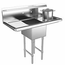 Prepline 42" One Compartment Stainless Steel Sink, with Right and Left Drainboard, 14" x 16" Bowls