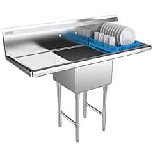 Prepline 54" One Compartment Stainless Steel Sink, with Right and Left Drainboard, 18" x 18" Bowls
