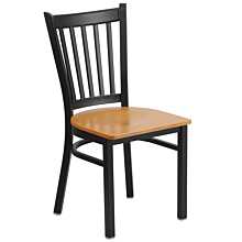 Flash Furniture HERCULES Series Black Vertical Back Metal Restaurant Chair - Natural Wood Seat