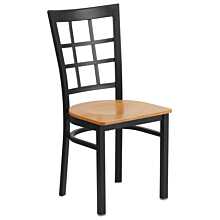 Flash Furniture HERCULES Series Black Window Back Metal Restaurant Chair - Natural Wood Seat