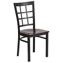 Flash Furniture HERCULES Series Black Window Back Metal Restaurant Chair - Walnut Wood Seat