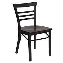 Flash Furniture HERCULES Series Black Three-Slat Ladder Back Metal Restaurant Chair - Mahogany Wood Seat