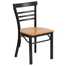 Flash Furniture HERCULES Series Black Three-Slat Ladder Back Metal Restaurant Chair - Natural Wood Seat