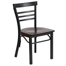 Flash Furniture HERCULES Series Black Three-Slat Ladder Back Metal Restaurant Chair - Walnut Wood Seat